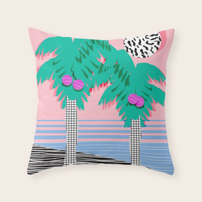 Most Definitely - palm tree throwback memphis style retro art print 80s 1980 neon  palm springs Throw Pillow Gallery Image 6