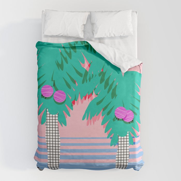 Most Definitely - palm tree throwback memphis style retro art print 80s 1980 neon  palm springs Duvet Cover Gallery Image 6