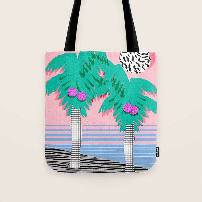 Most Definitely - palm tree throwback memphis style retro art print 80s 1980 neon  palm springs Tote Bag Gallery Image 1