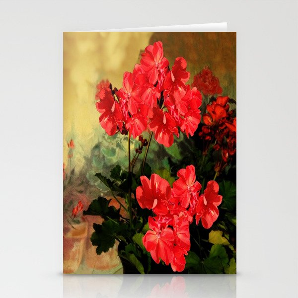 Decorative Red Geraniums  Floral Still Life Art Stationery Card Gallery Image 2