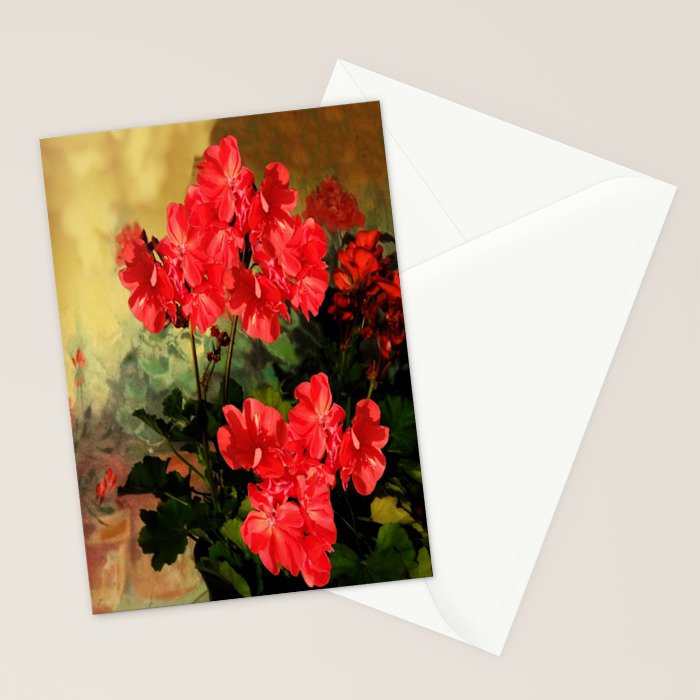 Decorative Red Geraniums  Floral Still Life Art Stationery Card Gallery Image 2