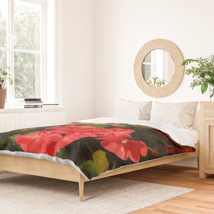 Decorative Red Geraniums  Floral Still Life Art Duvet Cover Gallery Image 2
