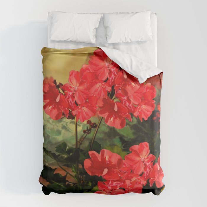 Decorative Red Geraniums  Floral Still Life Art Duvet Cover Gallery Image 6