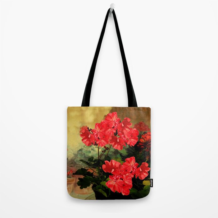 Decorative Red Geraniums  Floral Still Life Art Tote Bag Gallery Image 2