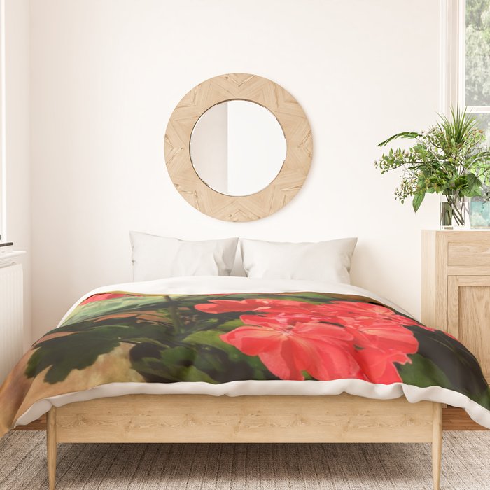 Decorative Red Geraniums  Floral Still Life Art Duvet Cover Gallery Image 3