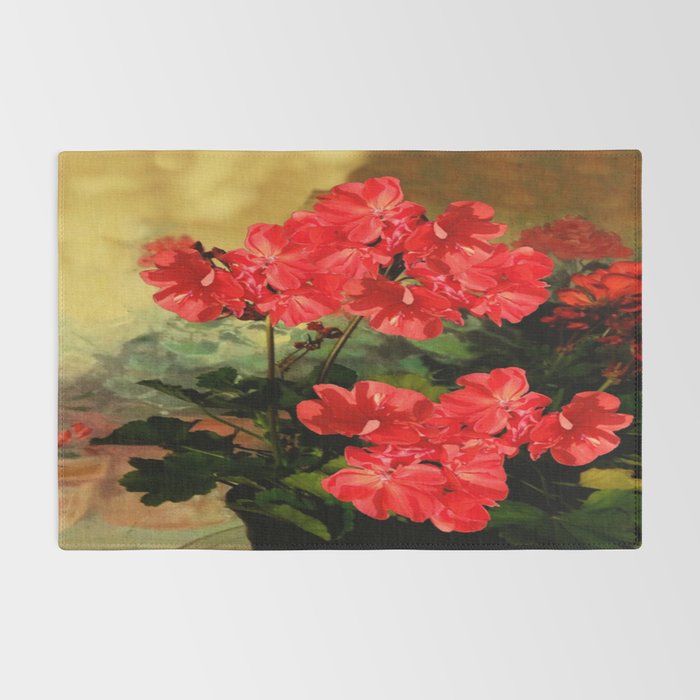 Decorative Red Geraniums  Floral Still Life Art Rug Gallery Image 2