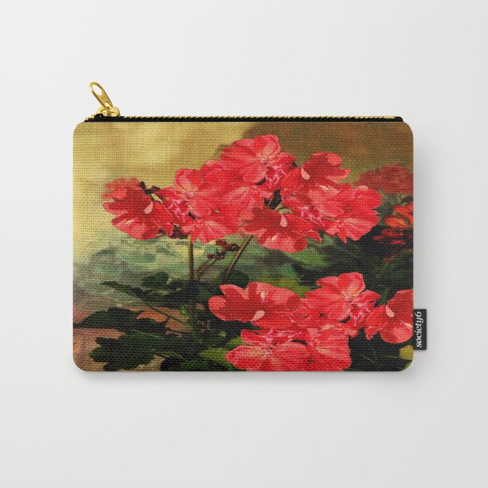 Decorative Red Geraniums  Floral Still Life Art Carry All Pouch Gallery Image 1