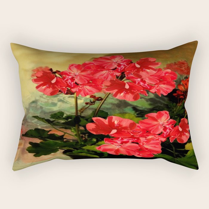 Decorative Red Geraniums  Floral Still Life Art Rectangular Pillow Gallery Image 2
