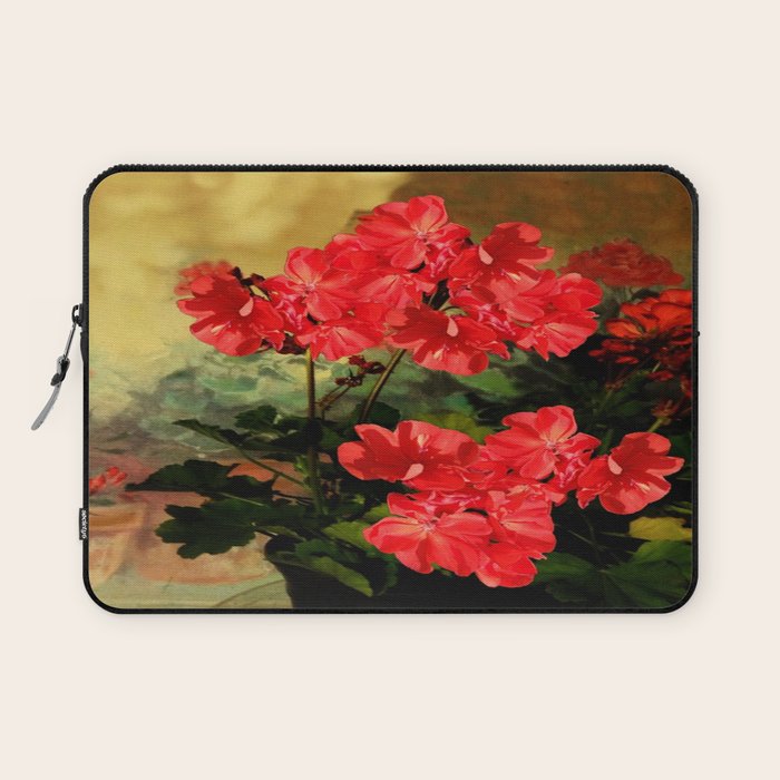 Decorative Red Geraniums  Floral Still Life Art Laptop Sleeve Gallery Image 1