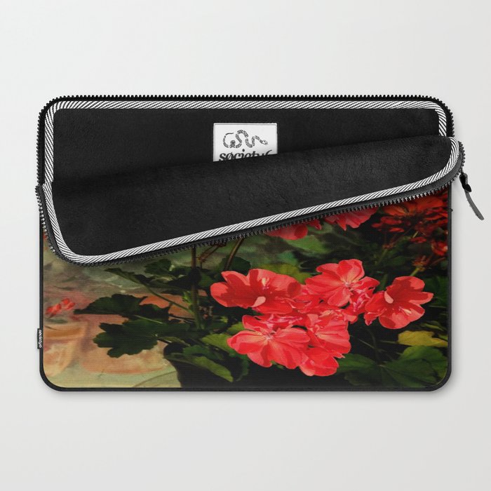 Decorative Red Geraniums  Floral Still Life Art Laptop Sleeve Gallery Image 2