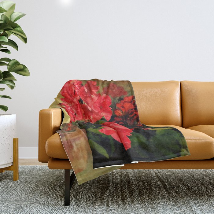 Decorative Red Geraniums  Floral Still Life Art Throw Blanket Gallery Image 1