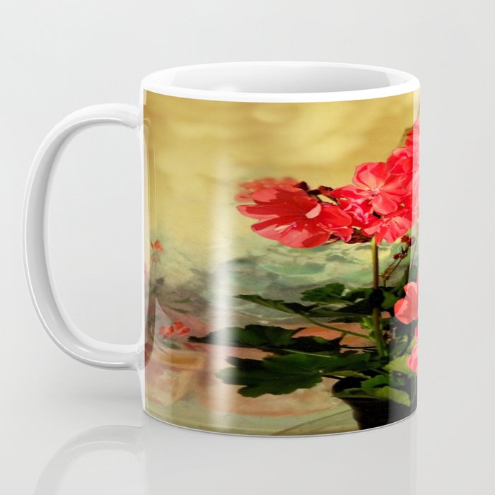 Decorative Red Geraniums  Floral Still Life Art Coffee Mug Gallery Image 3