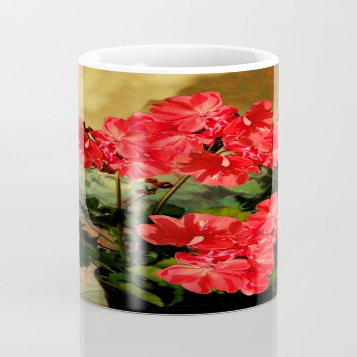 Decorative Red Geraniums  Floral Still Life Art Coffee Mug Gallery Image 4