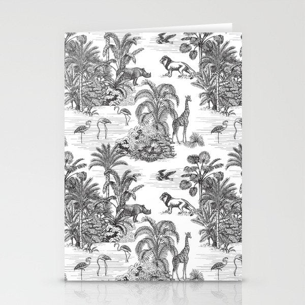 Tropical Toile de Jouy Exotic Safari Lion & Giraffe Stationery Card Gallery Image 1