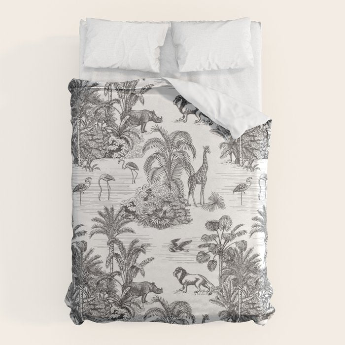 Tropical Toile de Jouy Exotic Safari Lion & Giraffe Duvet Cover Gallery Image 6