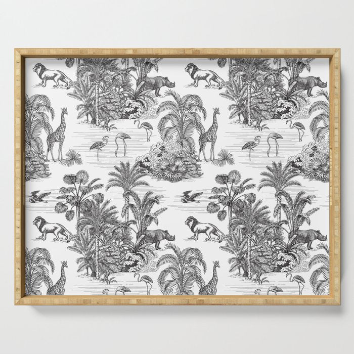 Tropical Toile de Jouy Exotic Safari Lion & Giraffe Serving Tray Gallery Image 1