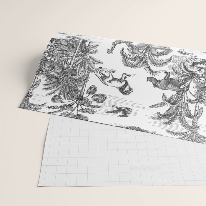 Tropical Toile de Jouy Exotic Safari Lion & Giraffe Wrapping Paper Gallery Image 2