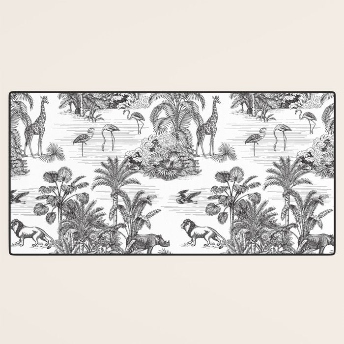Tropical Toile de Jouy Exotic Safari Lion & Giraffe Desk Mat Gallery Image 3