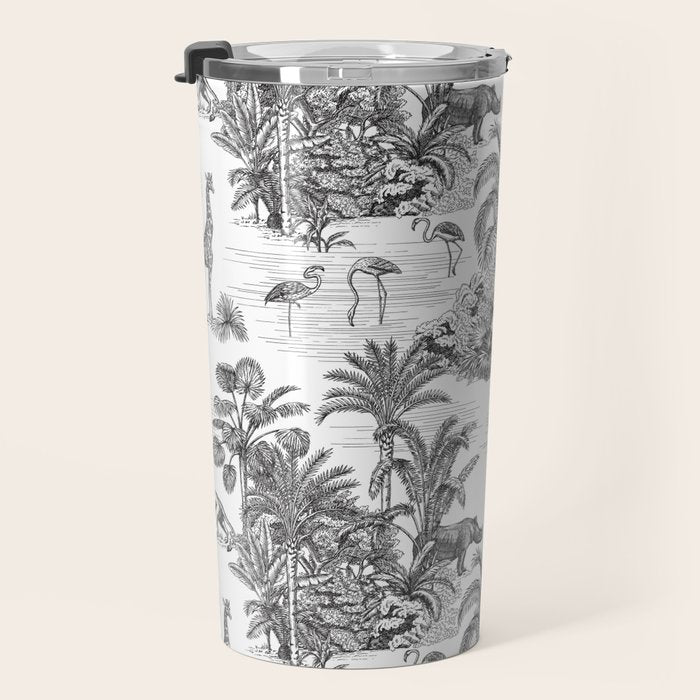 Tropical Toile de Jouy Exotic Safari Lion & Giraffe Travel Mug Gallery Image 3