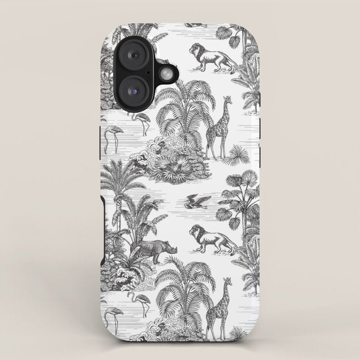 Tropical Toile de Jouy Exotic Safari Lion & Giraffe iPhone Case Gallery Image 1