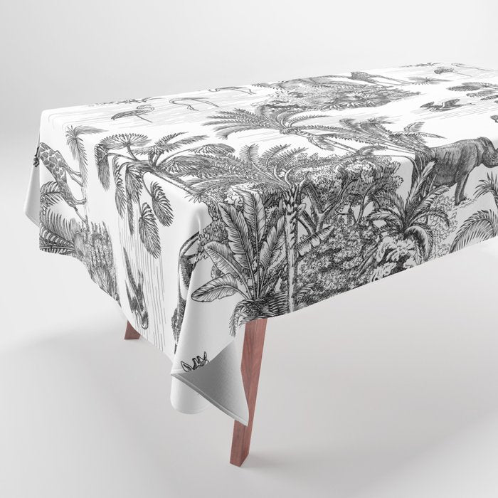 Tropical Toile de Jouy Exotic Safari Lion & Giraffe Tablecloth Gallery Image 1