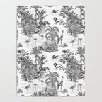 Tropical Toile de Jouy Exotic Safari Lion & Giraffe Poster Gallery Image 4