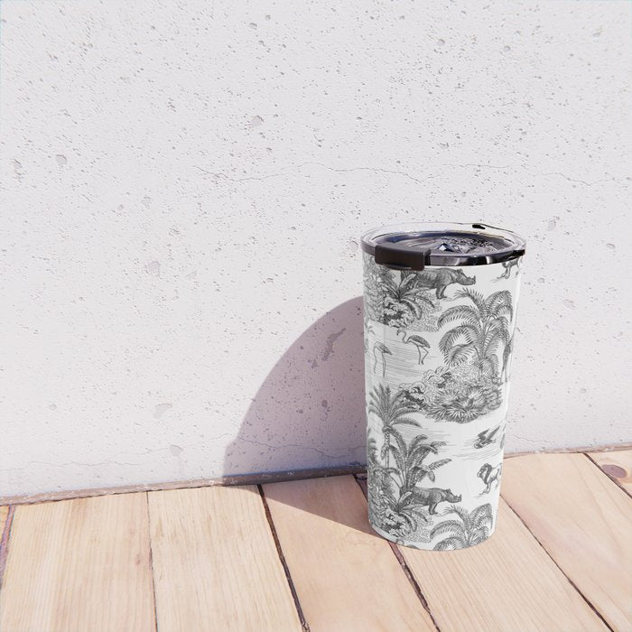 Tropical Toile de Jouy Exotic Safari Lion & Giraffe Travel Mug Gallery Image 4