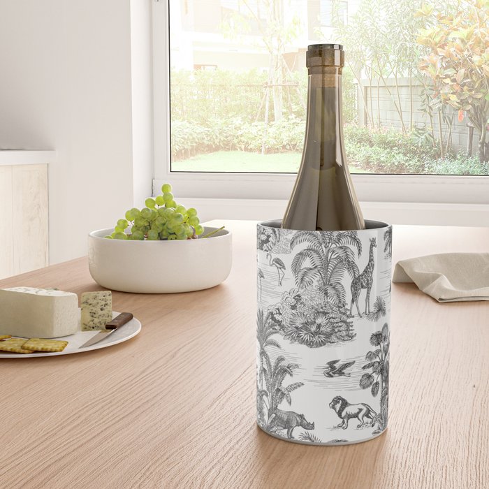 Tropical Toile de Jouy Exotic Safari Lion & Giraffe Wine Chiller Gallery Image 4