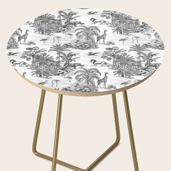 Tropical Toile de Jouy Exotic Safari Lion & Giraffe Side Table Gallery Image 2