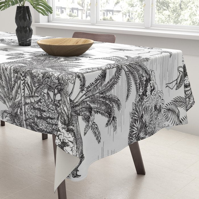 Tropical Toile de Jouy Exotic Safari Lion & Giraffe Tablecloth Gallery Image 3