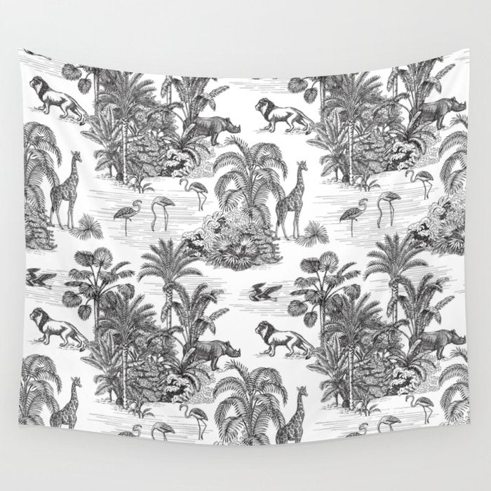 Tropical Toile de Jouy Exotic Safari Lion & Giraffe Wall Tapestry Gallery Image 4