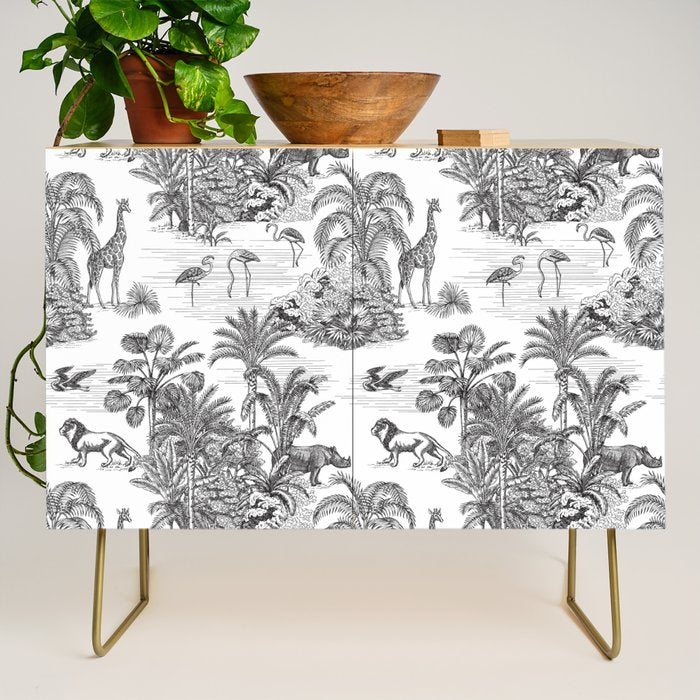 Tropical Toile de Jouy Exotic Safari Lion & Giraffe Credenza Gallery Image 1