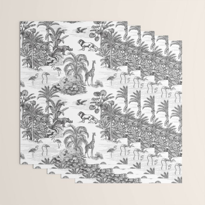 Tropical Toile de Jouy Exotic Safari Lion & Giraffe Wrapping Paper Gallery Image 3
