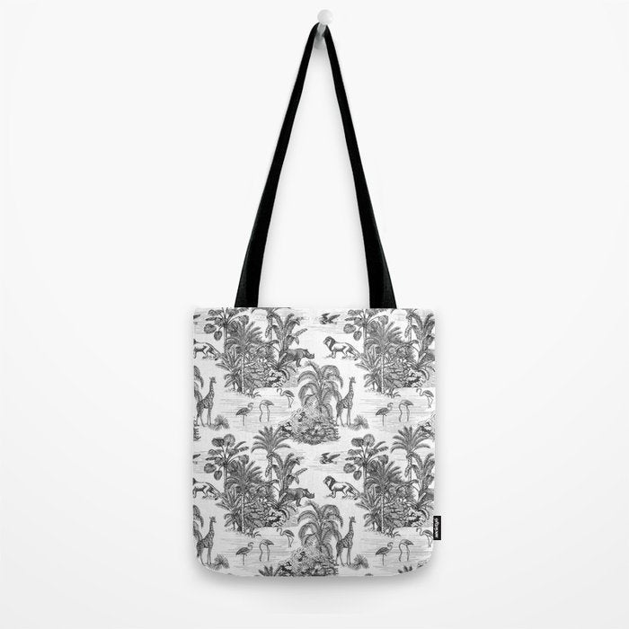 Tropical Toile de Jouy Exotic Safari Lion & Giraffe Tote Bag Gallery Image 2