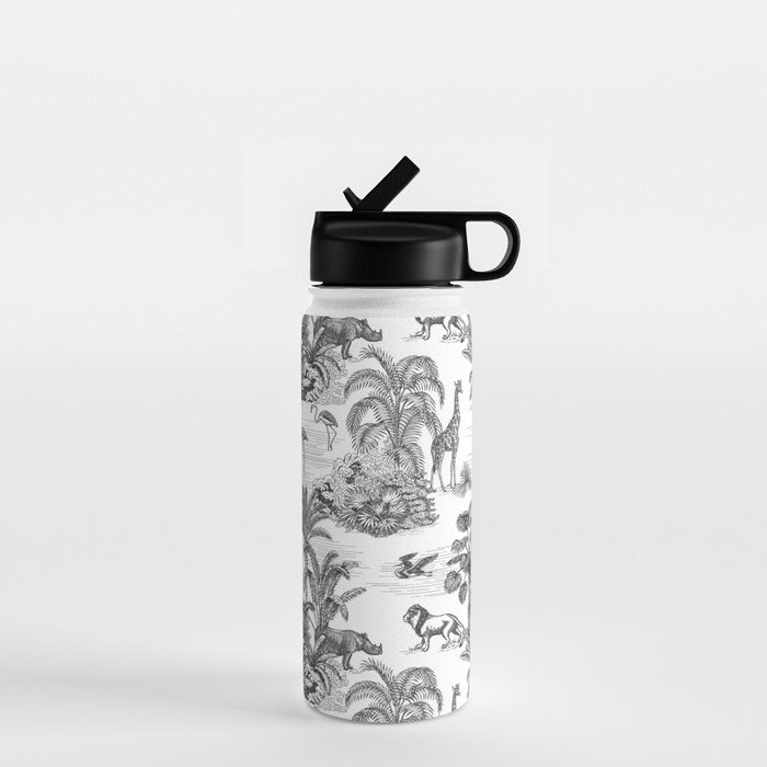 Tropical Toile de Jouy Exotic Safari Lion & Giraffe Water Bottle Gallery Image 1