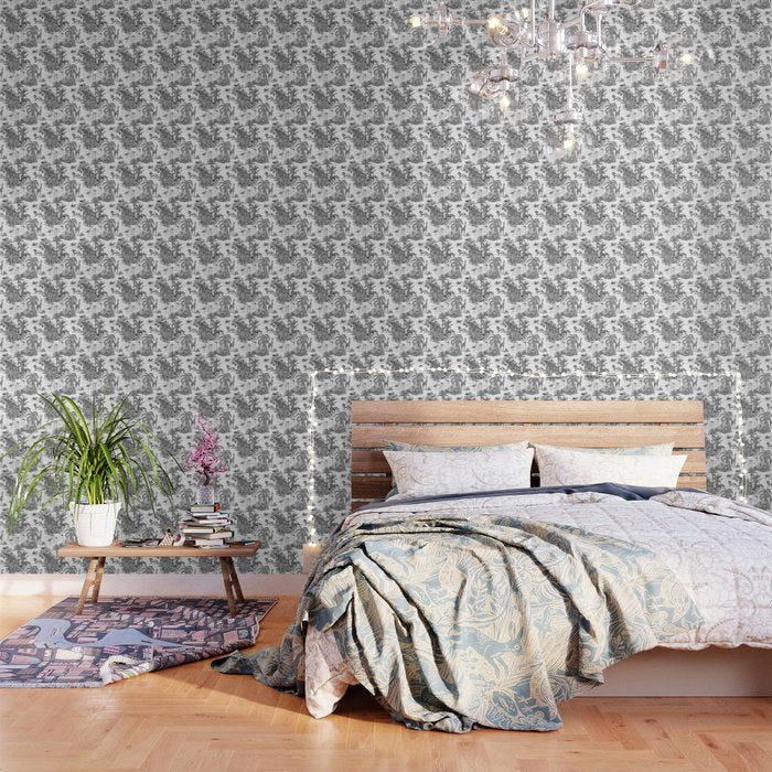 Tropical Toile de Jouy Exotic Safari Lion & Giraffe Wallpaper Gallery Image 3