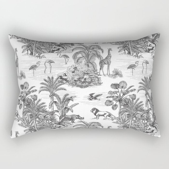 Tropical Toile de Jouy Exotic Safari Lion & Giraffe Rectangular Pillow Gallery Image 2