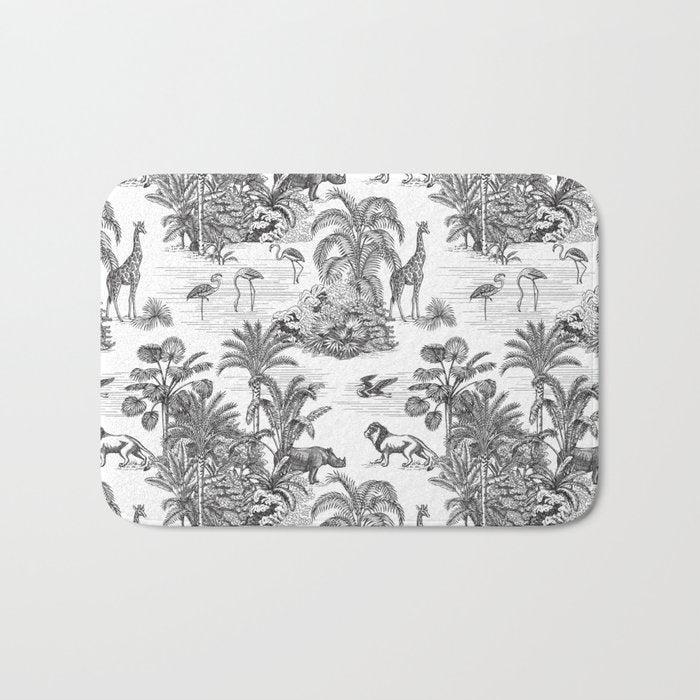 Tropical Toile de Jouy Exotic Safari Lion & Giraffe Bath Mat Gallery Image 1