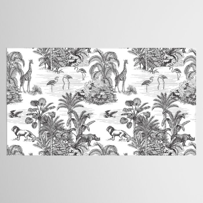 Tropical Toile de Jouy Exotic Safari Lion & Giraffe Tablecloth Gallery Image 2