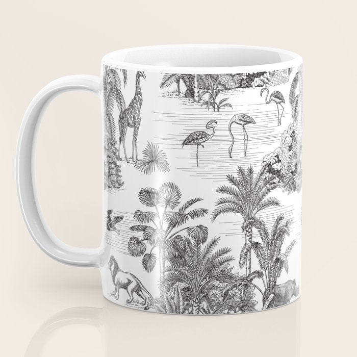Tropical Toile de Jouy Exotic Safari Lion & Giraffe Coffee Mug Gallery Image 3
