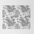 Tropical Toile de Jouy Exotic Safari Lion & Giraffe Throw Blanket Gallery Image 2