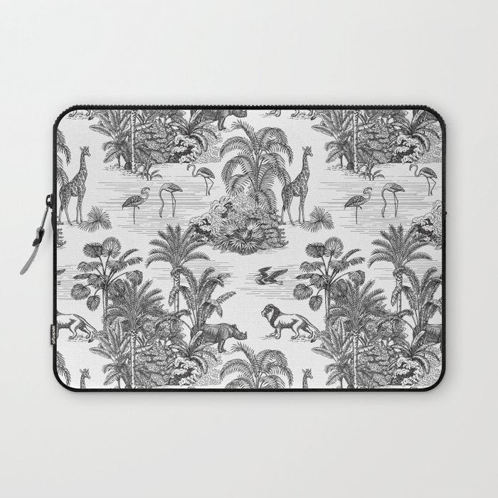 Tropical Toile de Jouy Exotic Safari Lion & Giraffe Laptop Sleeve Gallery Image 1