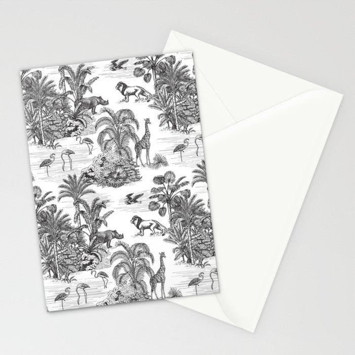 Tropical Toile de Jouy Exotic Safari Lion & Giraffe Stationery Card Gallery Image 2