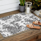 Tropical Toile de Jouy Exotic Safari Lion & Giraffe Outdoor Rug Gallery Image 2