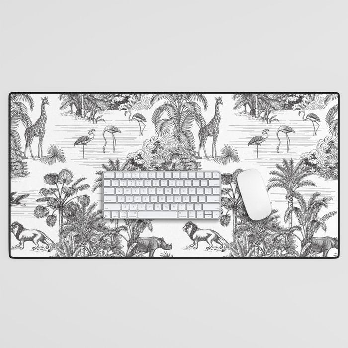 Tropical Toile de Jouy Exotic Safari Lion & Giraffe Desk Mat Gallery Image 1
