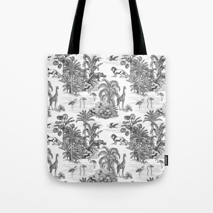Tropical Toile de Jouy Exotic Safari Lion & Giraffe Tote Bag Gallery Image 1