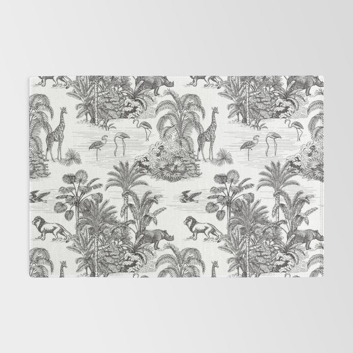Tropical Toile de Jouy Exotic Safari Lion & Giraffe Rug Gallery Image 2