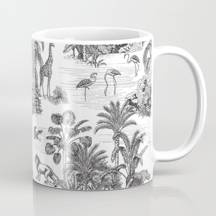 Tropical Toile de Jouy Exotic Safari Lion & Giraffe Coffee Mug Gallery Image 1