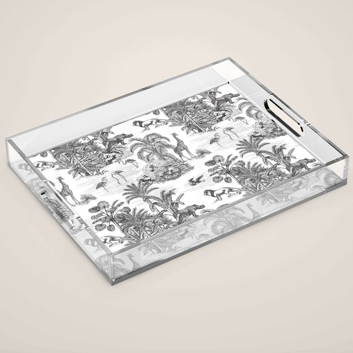 Tropical Toile de Jouy Exotic Safari Lion & Giraffe Acrylic Tray Gallery Image 1