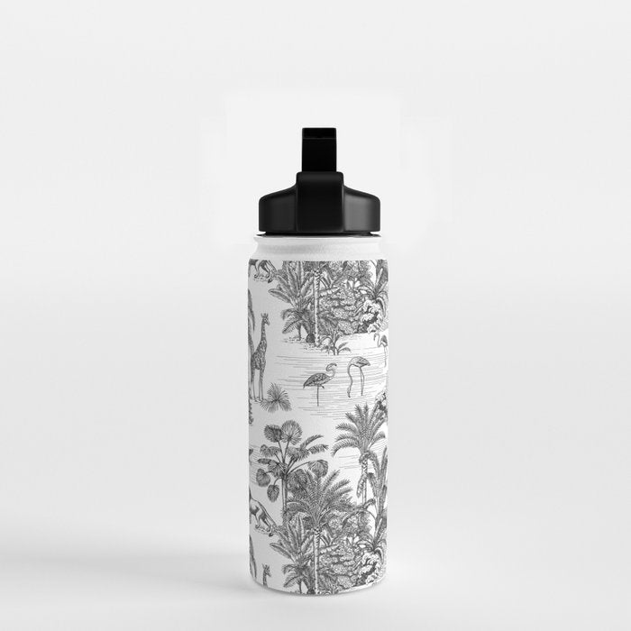 Tropical Toile de Jouy Exotic Safari Lion & Giraffe Water Bottle Gallery Image 2